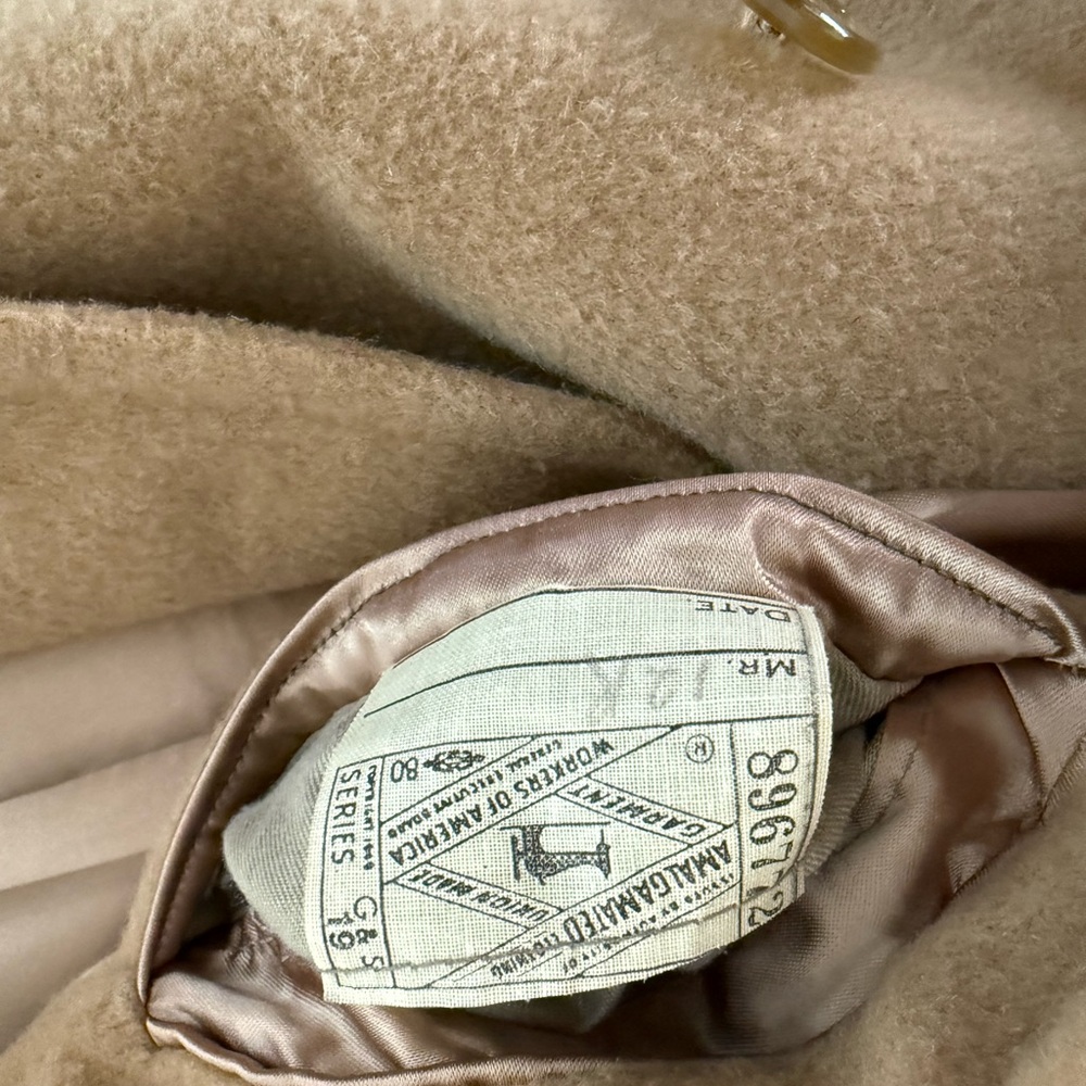 Vintage Brooks Brothers Women's Classic Tan Long trench Pea Coat Sz. Medium - Picture 10 of 11